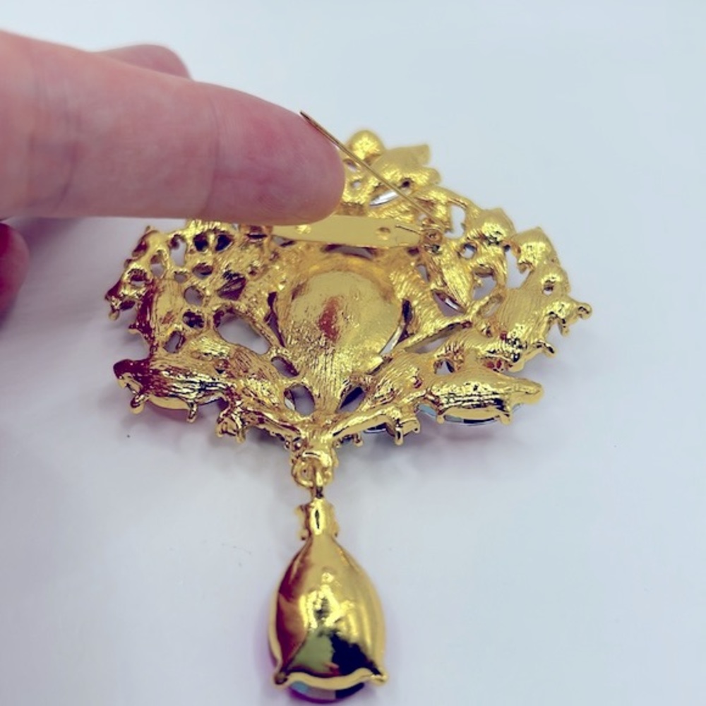 Large Multicolor Rhinestone Waterdrop Brooch - image 4